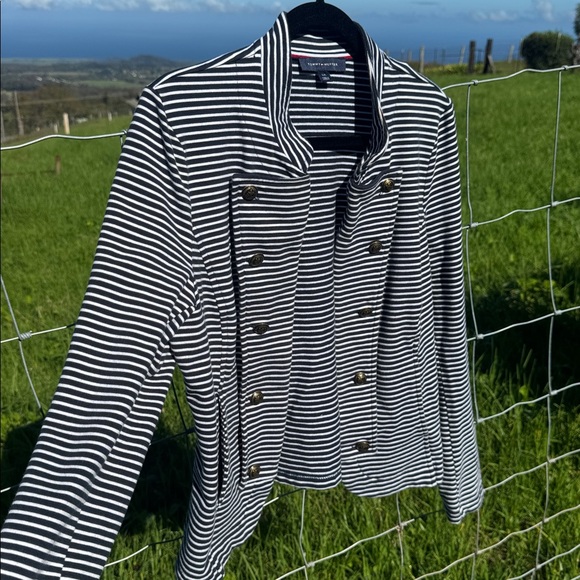 Tommy Hilfiger Blue white striped military nautical blazer Captains jacket large - Picture 3 of 7